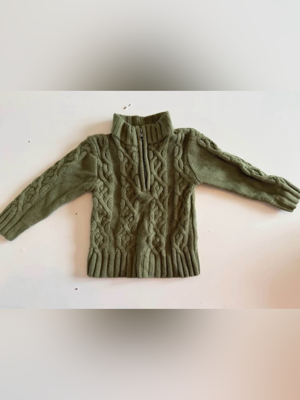 Olive Green Cable Knit Half-Zip Sweater